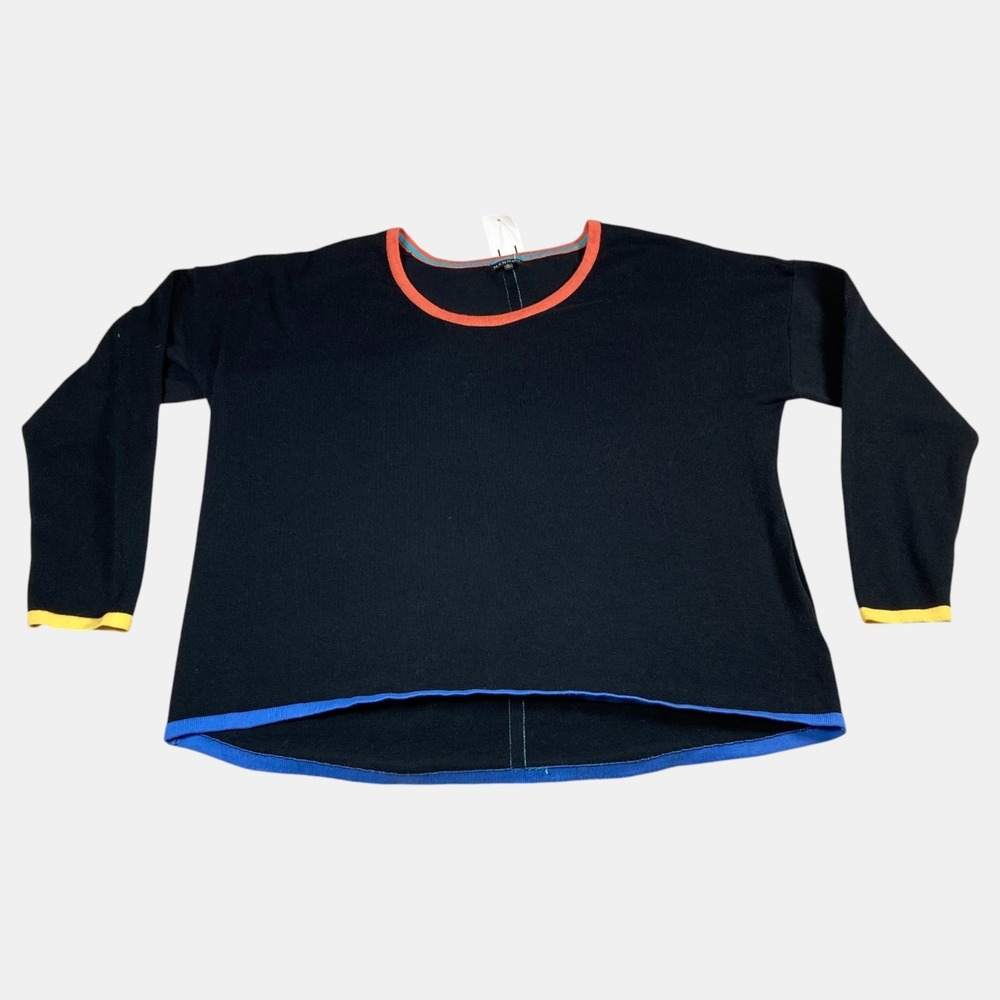 HANNAH Round Neck Crewneck Black Sweater Colorblock Trim Womens Size XL Pullover